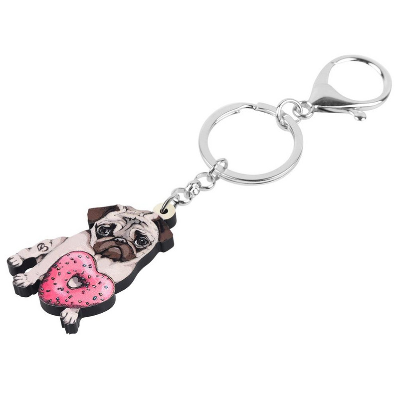 NEWEI Acrilic Ziua Îndrăgostiților Gogoși Pug Câine Breloc Inele Geantă Poșetă Auto Decoratiuni Breloc Pentru Femei Fată Adolescent Charm Cadou
