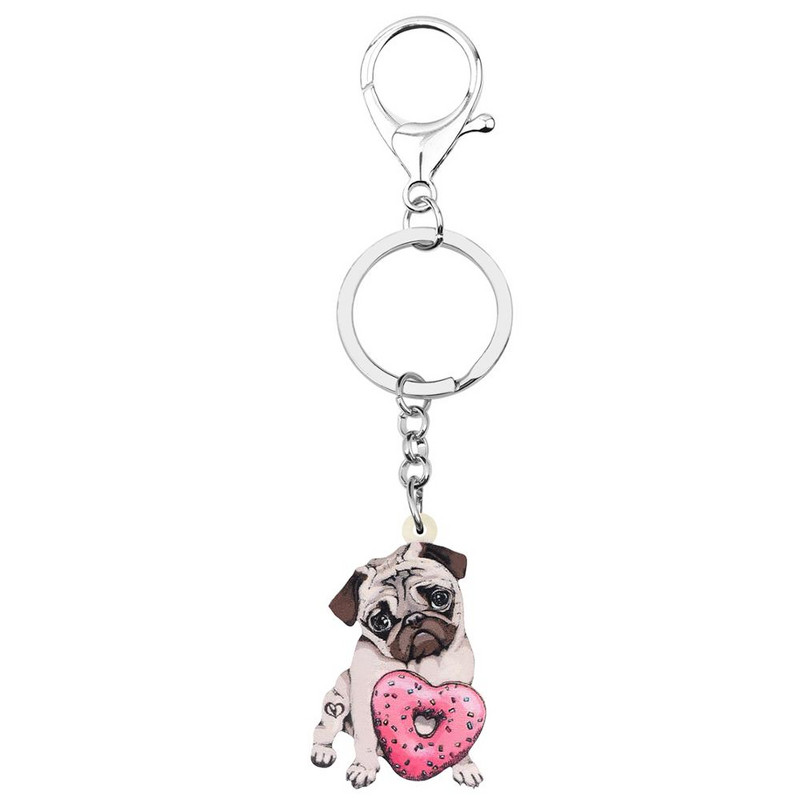 NEWEI Acrilic Ziua Îndrăgostiților Gogoși Pug Câine Breloc Inele Geantă Poșetă Auto Decoratiuni Breloc Pentru Femei Fată Adolescent Charm Cadou