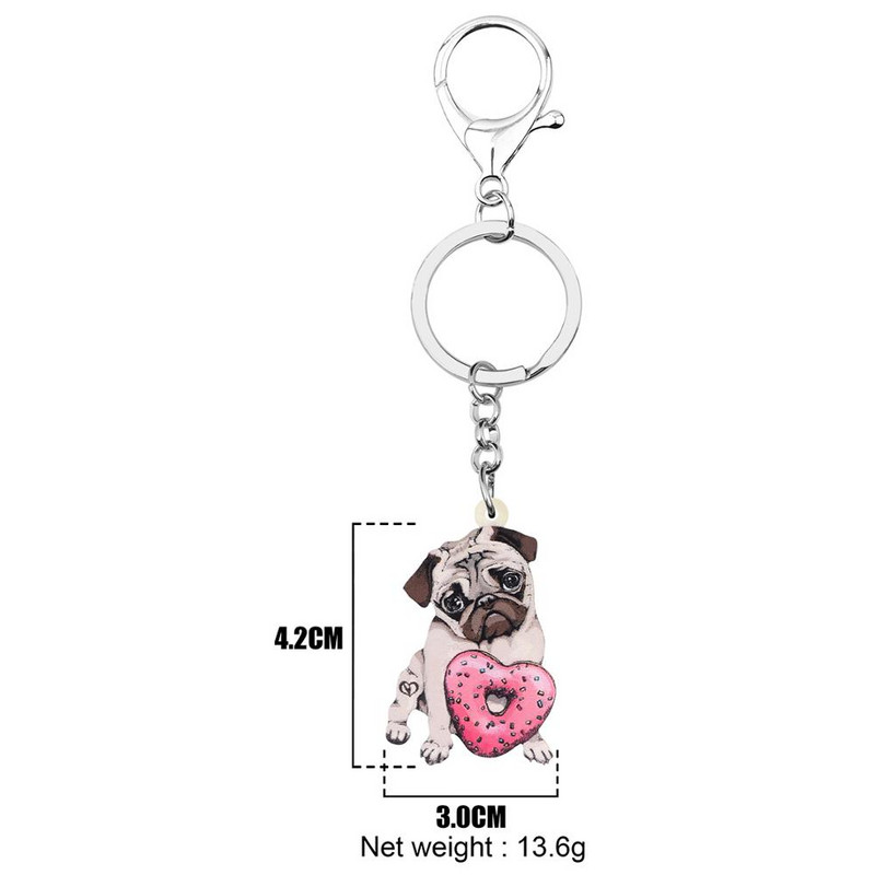 NEWEI Acrilic Ziua Îndrăgostiților Gogoși Pug Câine Breloc Inele Geantă Poșetă Auto Decoratiuni Breloc Pentru Femei Fată Adolescent Charm Cadou