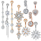 Inele pentru buric cu oțel chirurgical 14G pentru femei, fete, piercing pentru buric, cristal CZ, aur roz, bijuterii pentru corp Barbell