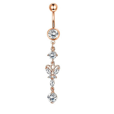 Inele pentru buric cu oțel chirurgical 14G pentru femei, fete, piercing pentru buric, cristal CZ, aur roz, bijuterii pentru corp Barbell