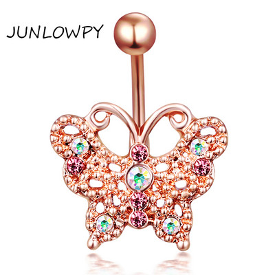 Inele pentru buric cu oțel chirurgical 14G pentru femei, fete, piercing pentru buric, cristal CZ, aur roz, bijuterii pentru corp Barbell