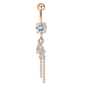 Inele pentru buric cu oțel chirurgical 14G pentru femei, fete, piercing pentru buric, cristal CZ, aur roz, bijuterii pentru corp Barbell