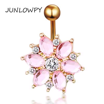 Inele pentru buric cu oțel chirurgical 14G pentru femei, fete, piercing pentru buric, cristal CZ, aur roz, bijuterii pentru corp Barbell