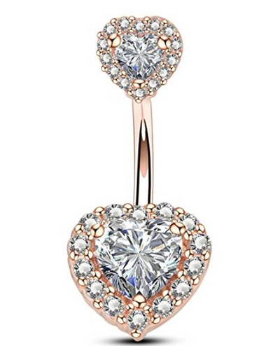 Inele pentru buric cu oțel chirurgical 14G pentru femei, fete, piercing pentru buric, cristal CZ, aur roz, bijuterii pentru corp Barbell