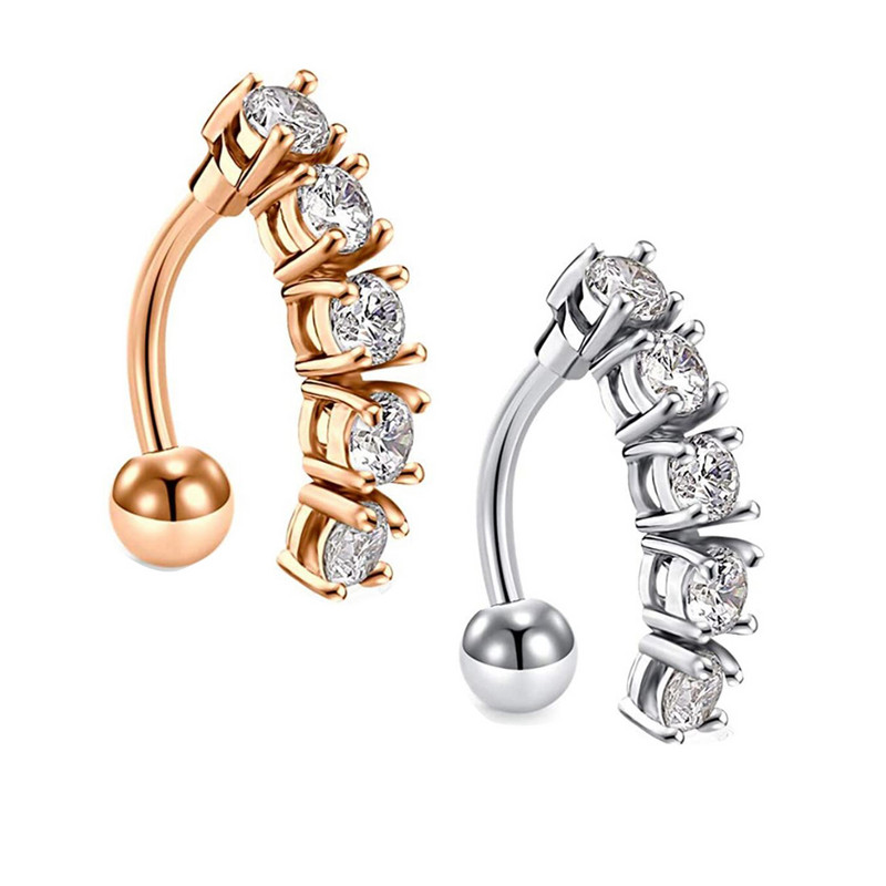 Inele pentru buric cu oțel chirurgical 14G pentru femei, fete, piercing pentru buric, cristal CZ, aur roz, bijuterii pentru corp Barbell