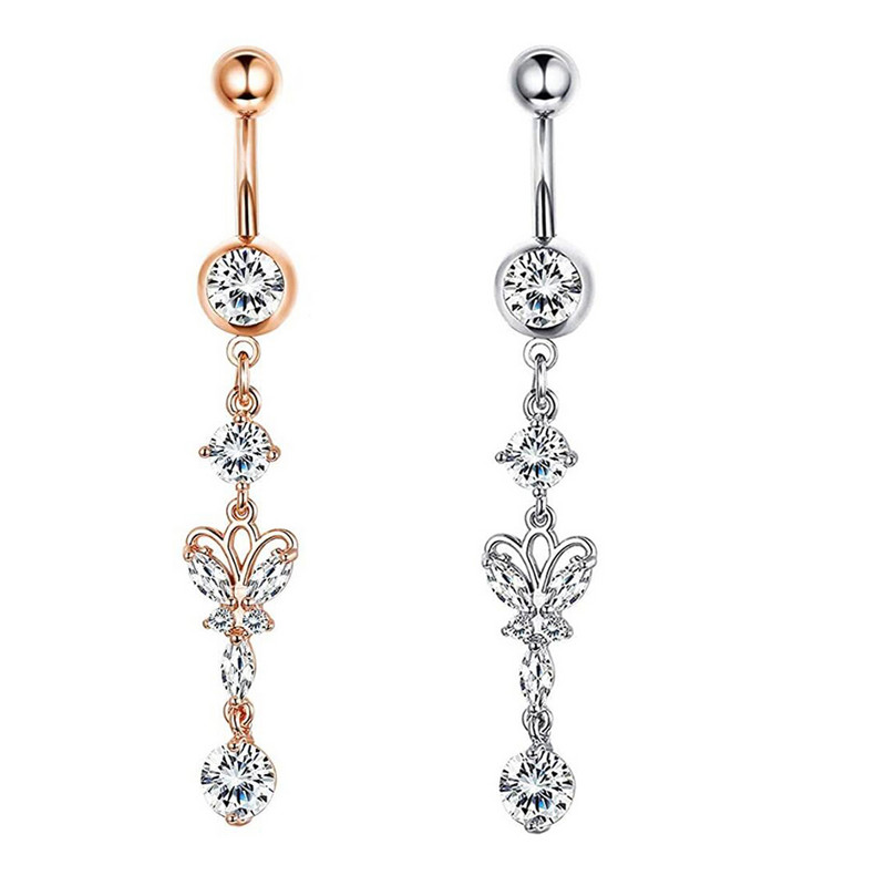 Inele pentru buric cu oțel chirurgical 14G pentru femei, fete, piercing pentru buric, cristal CZ, aur roz, bijuterii pentru corp Barbell