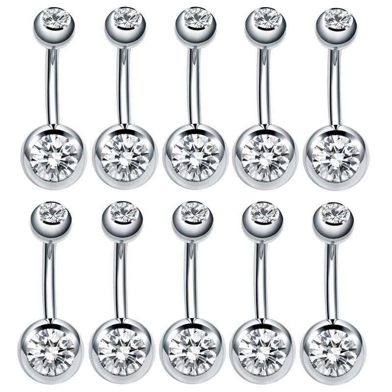10db/tétel Piercing Köldök Sebészeti Acél Egykristály Strassz Köldök Köldök Gyűrűk Köldök Piercing Ombligo 5/8mm Ball Nombril