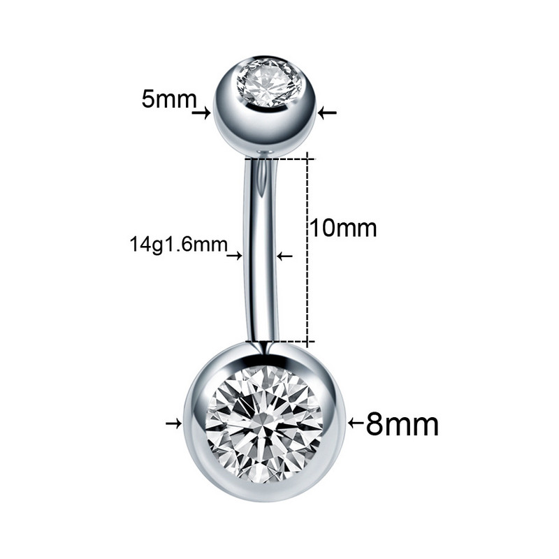 10db/tétel Piercing Köldök Sebészeti Acél Egykristály Strassz Köldök Köldök Gyűrűk Köldök Piercing Ombligo 5/8mm Ball Nombril