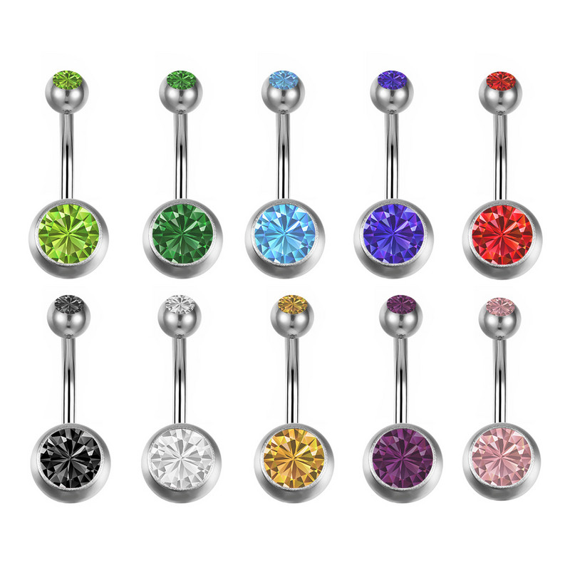 10db/tétel Piercing Köldök Sebészeti Acél Egykristály Strassz Köldök Köldök Gyűrűk Köldök Piercing Ombligo 5/8mm Ball Nombril