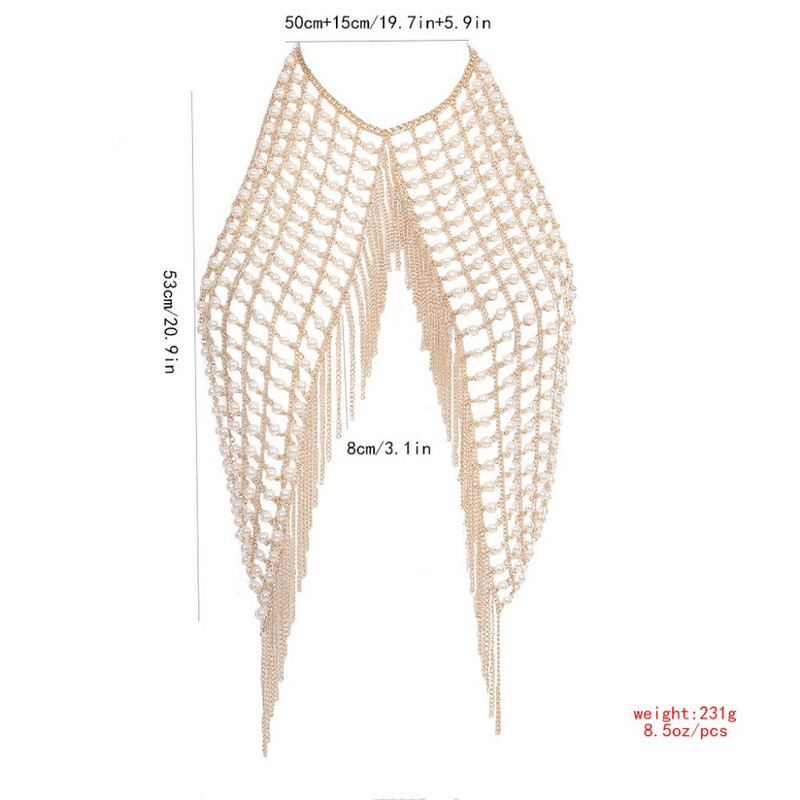 Bijuterii de corp cu perle de imitație de lux sexy, colier, mărgele de lanț de sutien, perle metalice, bijuterii pentru corp