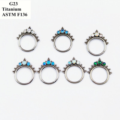 Piercing Bijuterii G23 din titan incrustat cu zircon rafinat și opal, sudate, cercei decorativi cu inele pentru nas.