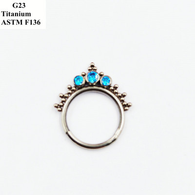 Piercing Bijuterii G23 din titan incrustat cu zircon rafinat și opal, sudate, cercei decorativi cu inele pentru nas.