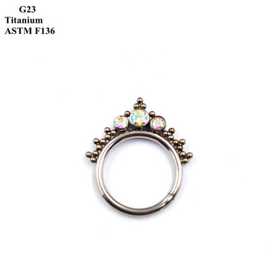 Piercing Bijuterii G23 din titan incrustat cu zircon rafinat și opal, sudate, cercei decorativi cu inele pentru nas.