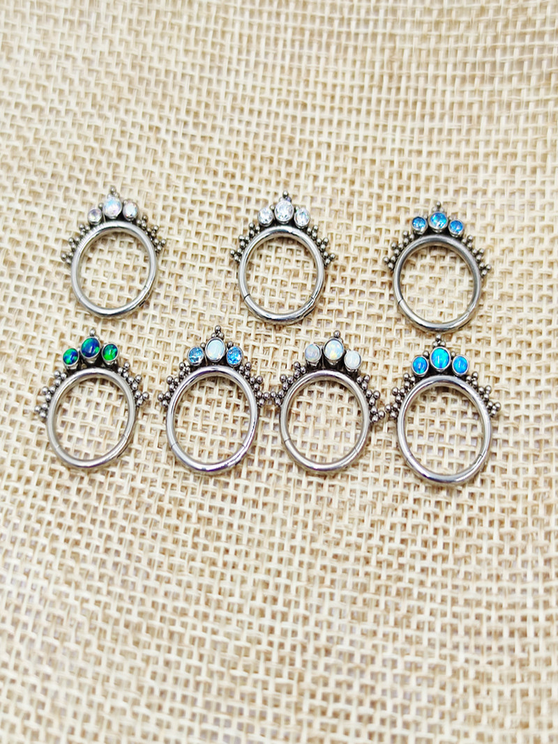 Piercing Bijuterii G23 din titan incrustat cu zircon rafinat și opal, sudate, cercei decorativi cu inele pentru nas.
