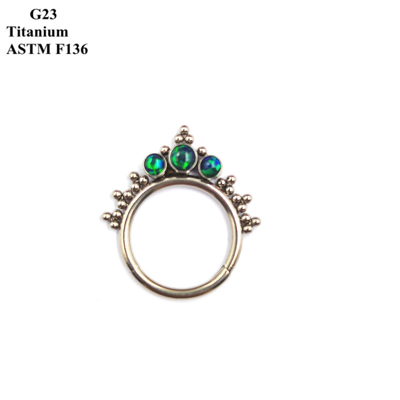 Piercing Bijuterii G23 din titan incrustat cu zircon rafinat și opal, sudate, cercei decorativi cu inele pentru nas.