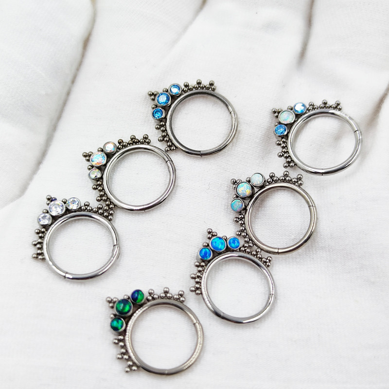 Piercing Bijuterii G23 din titan incrustat cu zircon rafinat și opal, sudate, cercei decorativi cu inele pentru nas.