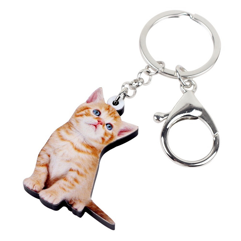Bonsny Acrilic Anime Lovely Kitten Cat Breloc Breloc Inele Noutate Bijuterii Pentru Femei Fata Adolescenti Doamne Poșete Car Charms