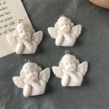 5 τμχ White Wing Angel 3D Resin Charms for Jewelry Finds Cute girl κολιέ κρεμαστό αξεσουάρ Eardrop Αξεσουάρ F348