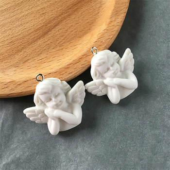 5 τμχ White Wing Angel 3D Resin Charms for Jewelry Finds Cute girl κολιέ κρεμαστό αξεσουάρ Eardrop Αξεσουάρ F348