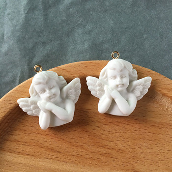 5 τμχ White Wing Angel 3D Resin Charms for Jewelry Finds Cute girl κολιέ κρεμαστό αξεσουάρ Eardrop Αξεσουάρ F348