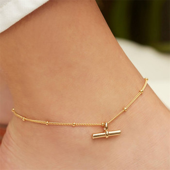 Youthway Stylish Chain Bead Anklet T-bar stick pendant Stainless Steel Metal брелок New Summer for Women Girl Gifts 2022