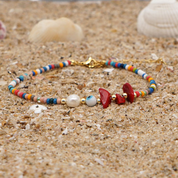 Go2BoHo Rainbow Beach Гривна за глезена на крака Истински перли от естествен камък с мъниста Evil Eye Бохо глезени за жени Модни бижута