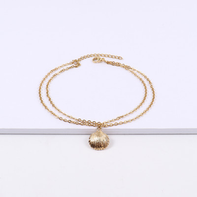 Noua gleznă clasică cu pandantiv de coajă, temperament pentru femei, lucrată manual cu două straturi, gleznă cu lanț de zale pentru femei, cadou de bijuterii