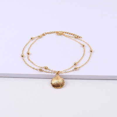 Noua gleznă clasică cu pandantiv de coajă, temperament pentru femei, lucrată manual cu două straturi, gleznă cu lanț de zale pentru femei, cadou de bijuterii