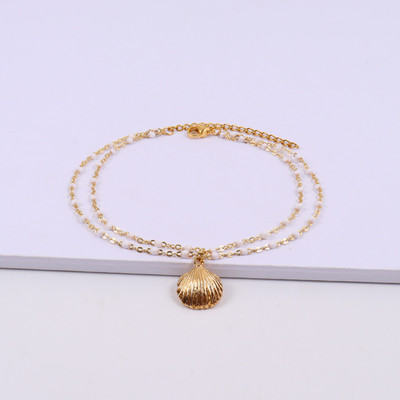 Noua gleznă clasică cu pandantiv de coajă, temperament pentru femei, lucrată manual cu două straturi, gleznă cu lanț de zale pentru femei, cadou de bijuterii