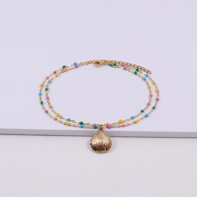 Noua gleznă clasică cu pandantiv de coajă, temperament pentru femei, lucrată manual cu două straturi, gleznă cu lanț de zale pentru femei, cadou de bijuterii