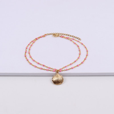 Noua gleznă clasică cu pandantiv de coajă, temperament pentru femei, lucrată manual cu două straturi, gleznă cu lanț de zale pentru femei, cadou de bijuterii