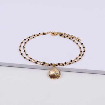 Noua gleznă clasică cu pandantiv de coajă, temperament pentru femei, lucrată manual cu două straturi, gleznă cu lanț de zale pentru femei, cadou de bijuterii