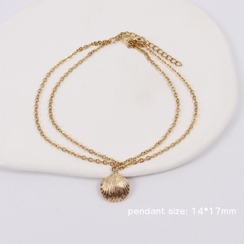 Noua gleznă clasică cu pandantiv de coajă, temperament pentru femei, lucrată manual cu două straturi, gleznă cu lanț de zale pentru femei, cadou de bijuterii