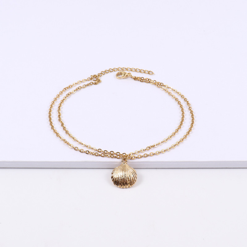 Noua gleznă clasică cu pandantiv de coajă, temperament pentru femei, lucrată manual cu două straturi, gleznă cu lanț de zale pentru femei, cadou de bijuterii