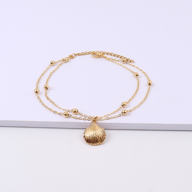 Noua gleznă clasică cu pandantiv de coajă, temperament pentru femei, lucrată manual cu două straturi, gleznă cu lanț de zale pentru femei, cadou de bijuterii