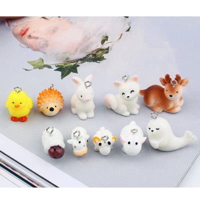 3db Kawaii Fox Hedgehog Elk Resin Charms Fülbevaló Találatok Újévi DIY Kézműves Kiegészítők Nyaklánc Medál Kézzel Készített Ékszer Alkatrész