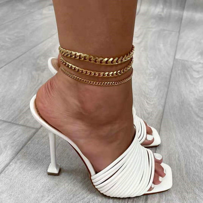 3mm 6mm 8mm Punk Miami Cuban Chain Anklet για Γυναικείες επίχρυσες αλυσίδες στοίβαξης από ανοξείδωτο ατσάλι Κόσμημα ποδιών