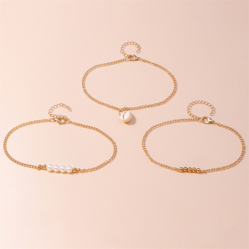 Margele de culoare aurie de modă Set pandantiv de coajă de perle artificiale Brățară de gleznă pentru femei Vintage Boho Multilevel Beach Sexy Lanț de bijuterii
