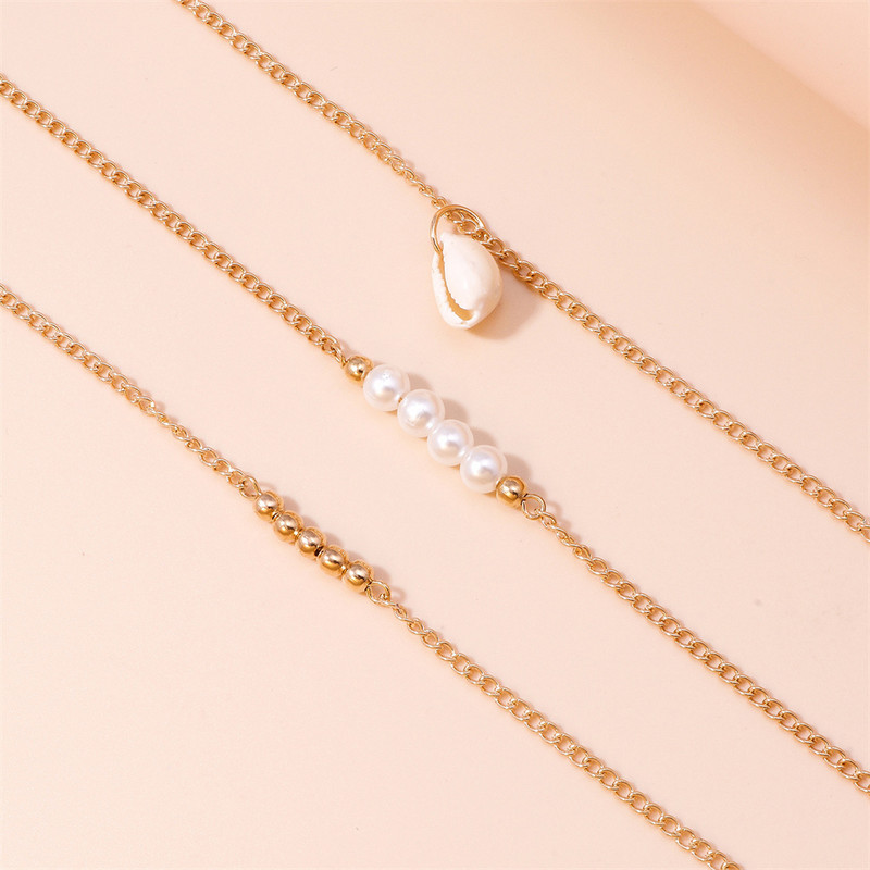 Margele de culoare aurie de modă Set pandantiv de coajă de perle artificiale Brățară de gleznă pentru femei Vintage Boho Multilevel Beach Sexy Lanț de bijuterii