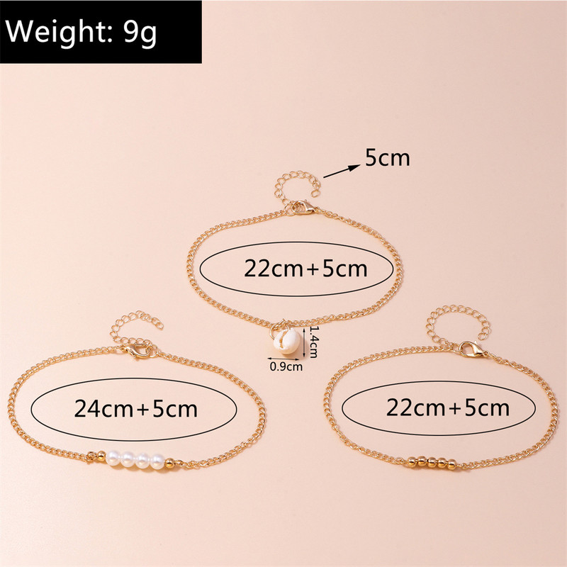 Margele de culoare aurie de modă Set pandantiv de coajă de perle artificiale Brățară de gleznă pentru femei Vintage Boho Multilevel Beach Sexy Lanț de bijuterii