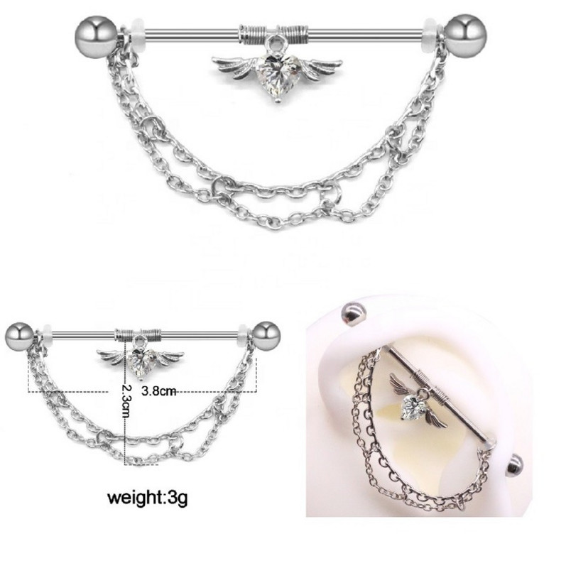 Lanț industrial barbell din oțel inoxidabil, cercei industrial, piercing pentru cartilaj, piercing pentru corp, bijuterii