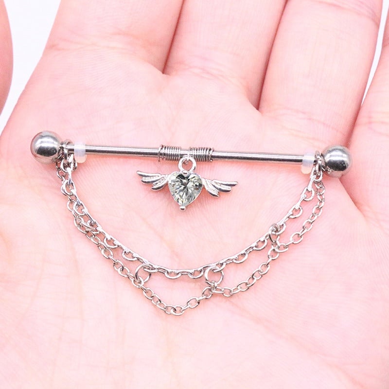 Lanț industrial barbell din oțel inoxidabil, cercei industrial, piercing pentru cartilaj, piercing pentru corp, bijuterii