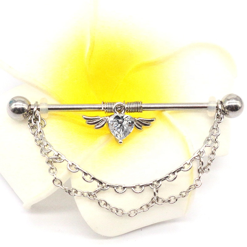 Lanț industrial barbell din oțel inoxidabil, cercei industrial, piercing pentru cartilaj, piercing pentru corp, bijuterii