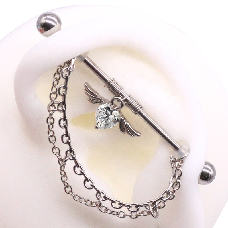 Lanț industrial barbell din oțel inoxidabil, cercei industrial, piercing pentru cartilaj, piercing pentru corp, bijuterii