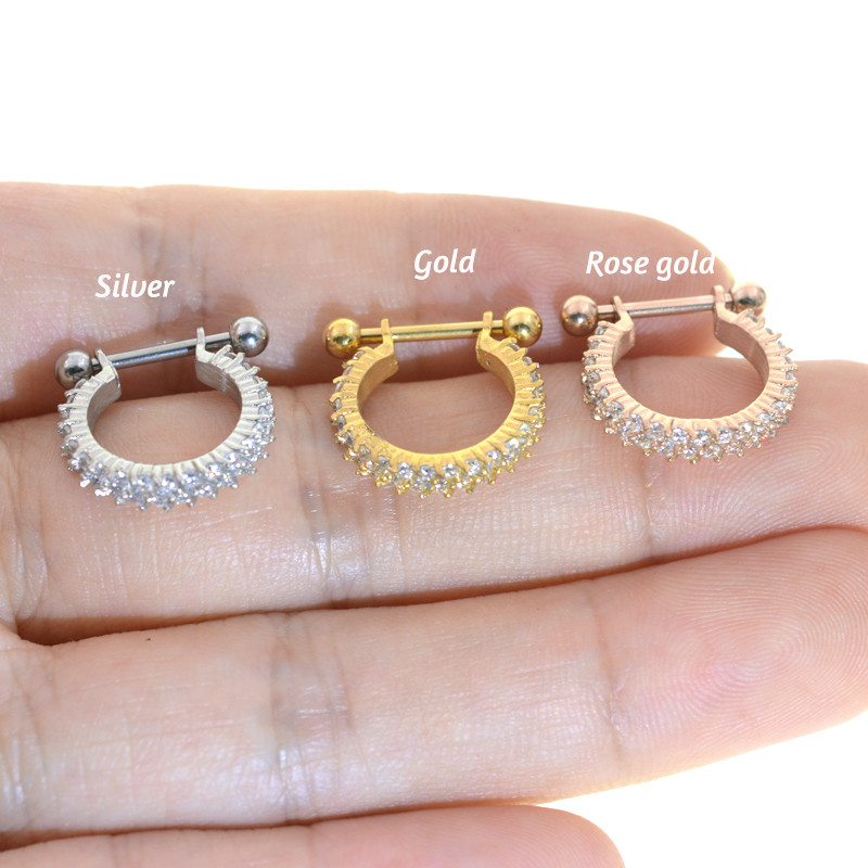 1 buc 8-10mm 100% oțel chirurgical Cz cercei piercing cu cerc legănat tragus helix cartilaj rook bijuterii nas stud bijuterii pentru corp