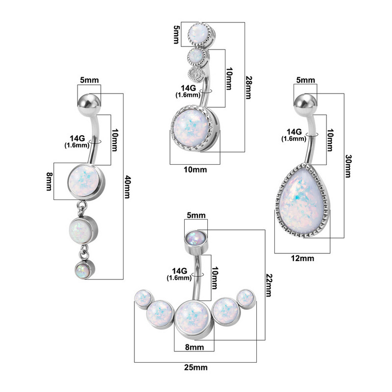 1 buc Inel pentru buric cu bijuterii opal pentru femei, oțel chirurgical 316L, piercing pentru buric, cercei, 14 G Sexy Nombril Ombligo
