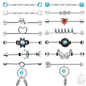 Butterfly Arrow Barbell industrial pentru femei Bărbați Oțel CZ Cartilage Helix Cercei Stud Piercing Bijuterii Oreja 14Gx38mm 1PC