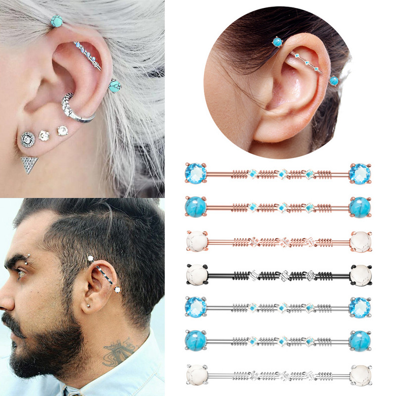 Butterfly Arrow Barbell industrial pentru femei Bărbați Oțel CZ Cartilage Helix Cercei Stud Piercing Bijuterii Oreja 14Gx38mm 1PC