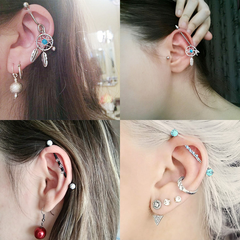 Butterfly Arrow Barbell industrial pentru femei Bărbați Oțel CZ Cartilage Helix Cercei Stud Piercing Bijuterii Oreja 14Gx38mm 1PC